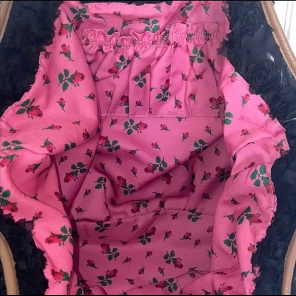 Betsey Johnson Black Ruffle Rose Bud Shoulder Bag - Picture 11 of 11